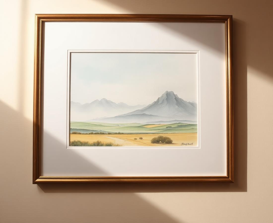 Framed watercolor with gold leaf frame